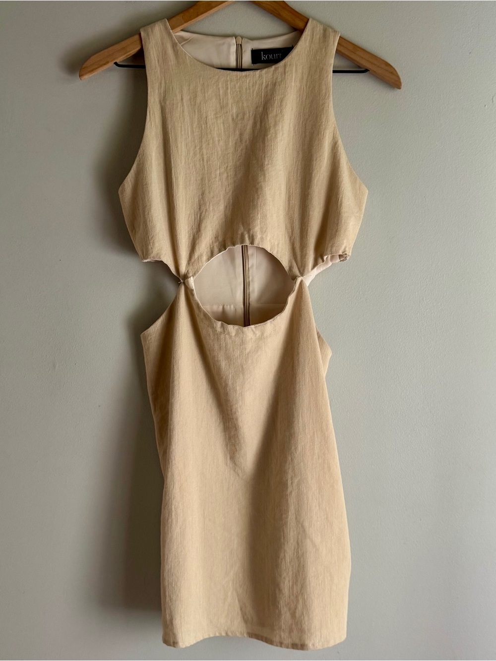 Kourt Anthropologie Cutout Sleeveless Mini Dress in Beige Size XS